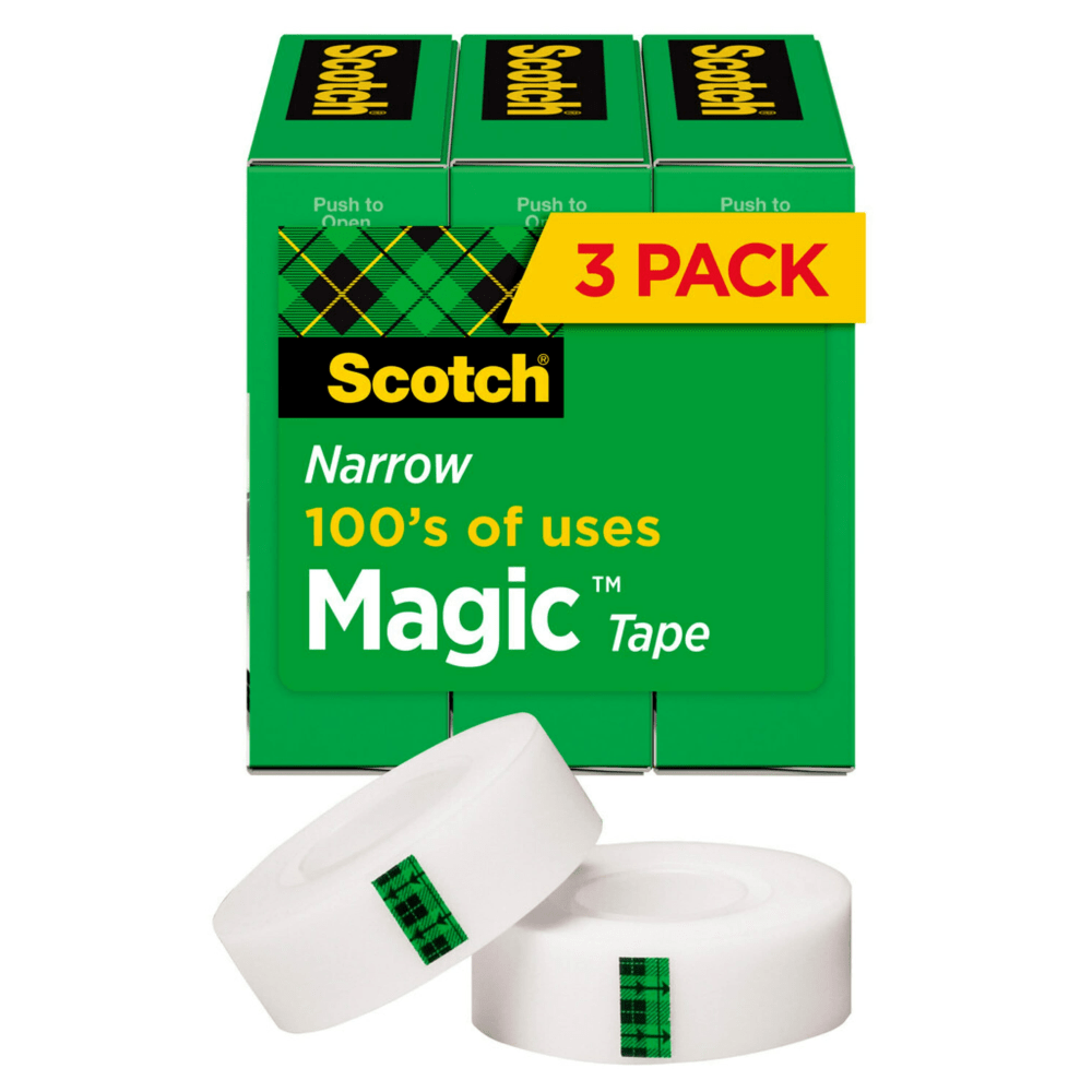 Scotch Magic Tape, Invisible, 1/2 in x 1296 in, 3 Tape Rolls, Clear, Home Office and School Supplies