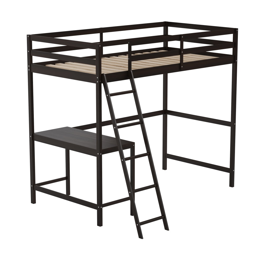 Flash Furniture Riley Loft Bed Frame With Desk, Twin, 42-1/2inL x 78-3/4inW x 42-1/2inD, Espresso