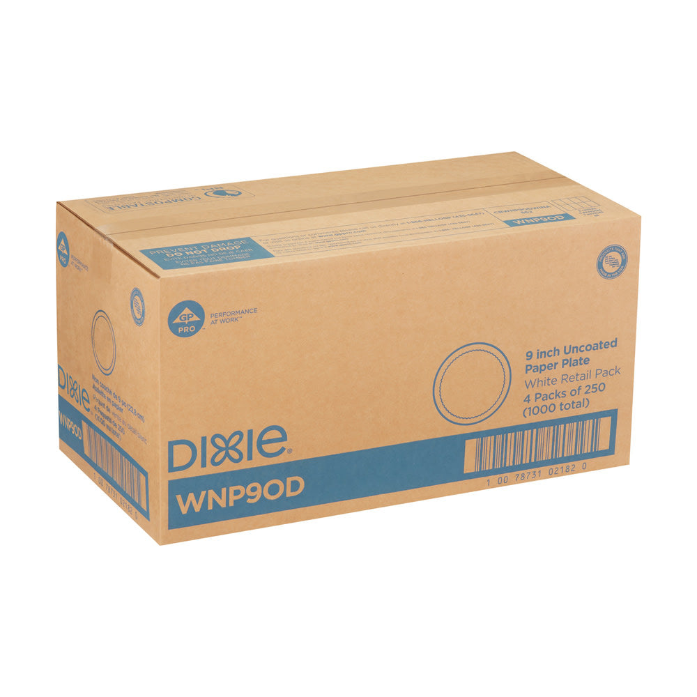 Dixie Paper Plates, 9-in dia., White 4 Packs of 250 Plates Per Case