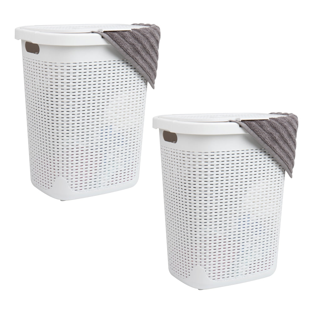 Mind Reader 50L Slim Laundry Hamper Clothes Basket with Lid, 21inH x 13-3/4inW x 17-33/20inL, White, Set of 2