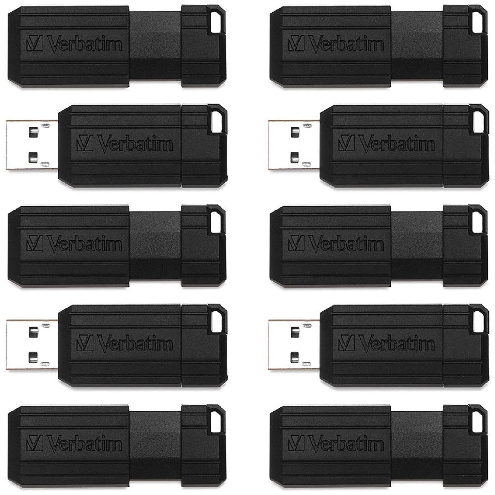 Verbatim PinStripe USB Flash Drive, 64GB, Black, Pack Of 10