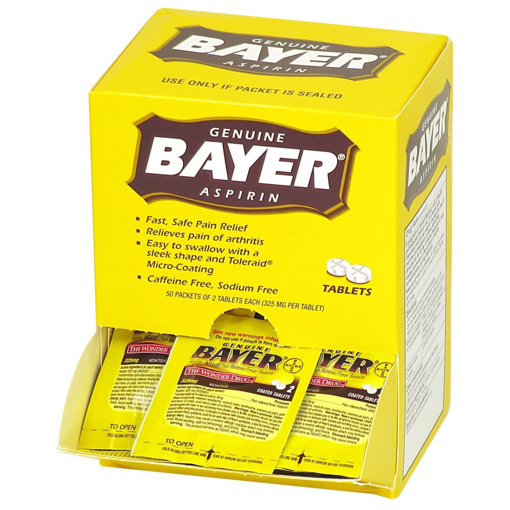 Bayer Aspirin, 2 Tablets Per Packet, Box Of 50 Packets