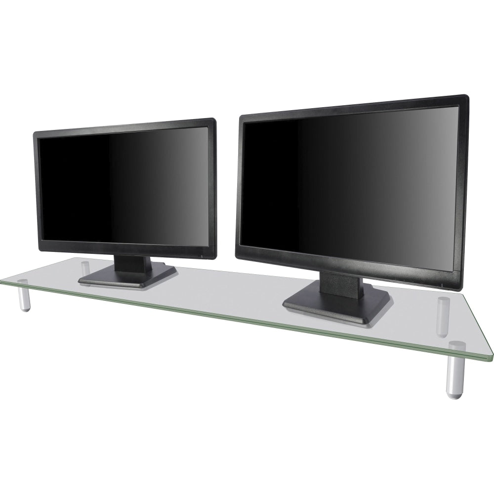 Kantek Glass Monitor Riser - 60 lb Load Capacity - 3.3in Height x 39.4in Width x 10.2in Depth - Desktop - Tempered Glass - Clear