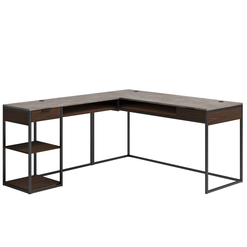 Sauder International Lux 66inW L-Computer Desk, Umberwood/Black