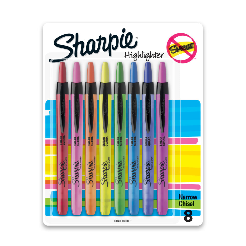 Sharpie Accent Retractable Highlighters, Assorted Colors, Pack Of 8