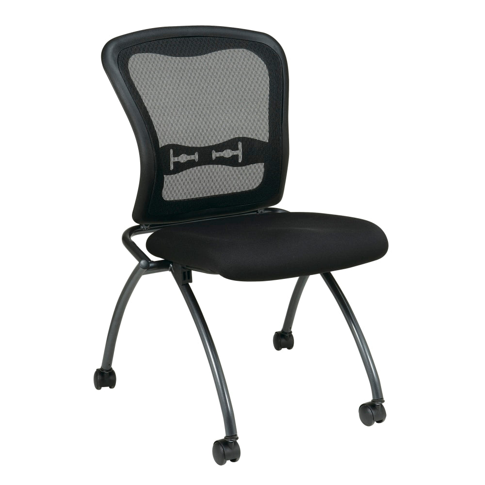 Office Star Folding Chair With Casters, Deluxe With Mesh Back, Coal/Titanium, Set Of 2