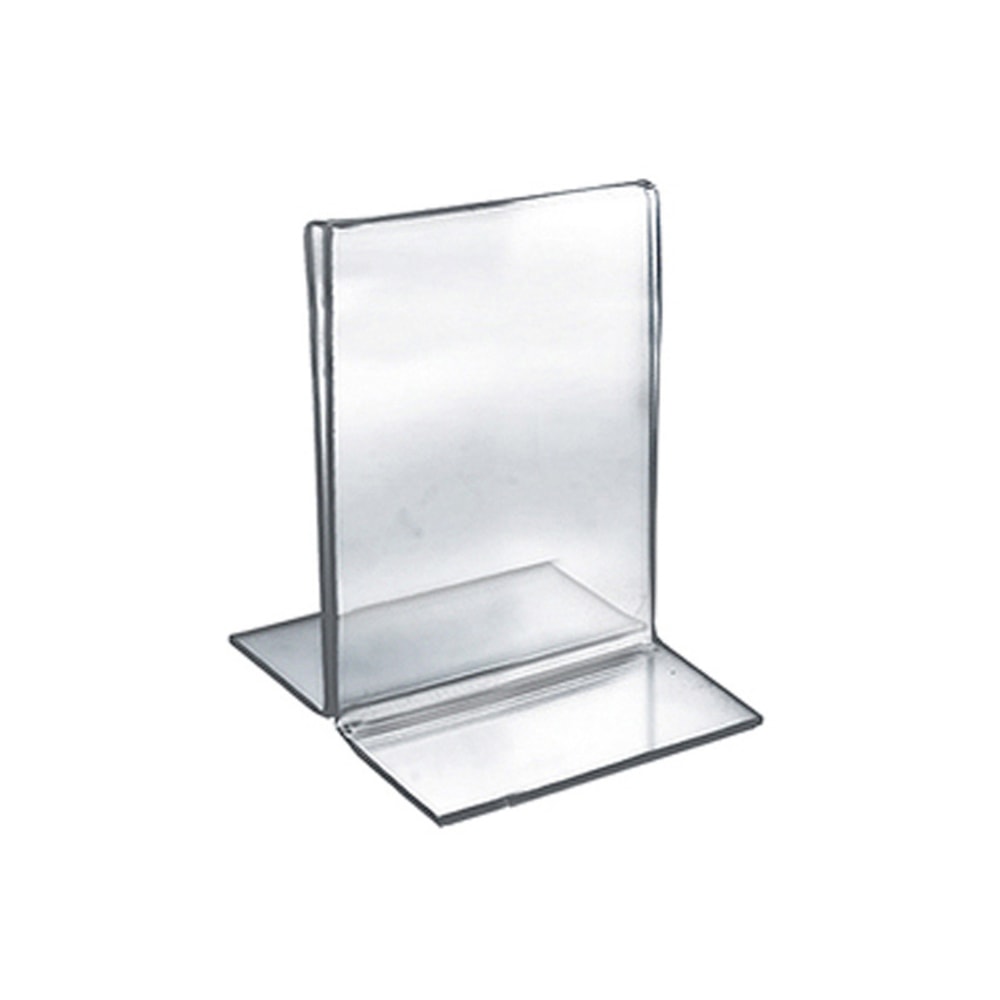 Azar Displays Double-Foot 2-Sided Acrylic Sign Holders, 5inH x 3-1/2inW x 3inD, Clear, Pack Of 10 Holders