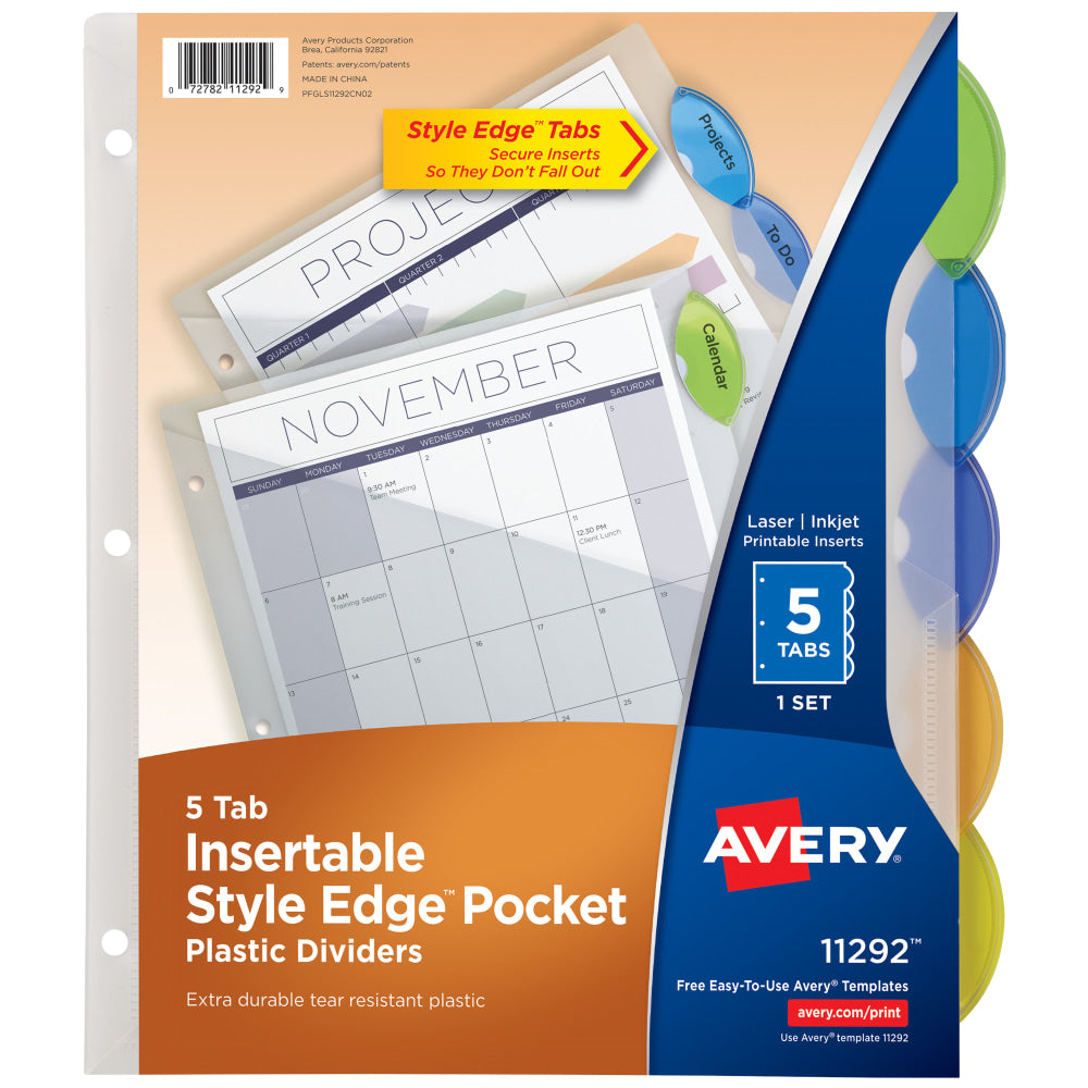 Avery Style Edge Insertable Dividers With Pockets, Multicolor, Pack Of 5 Dividers