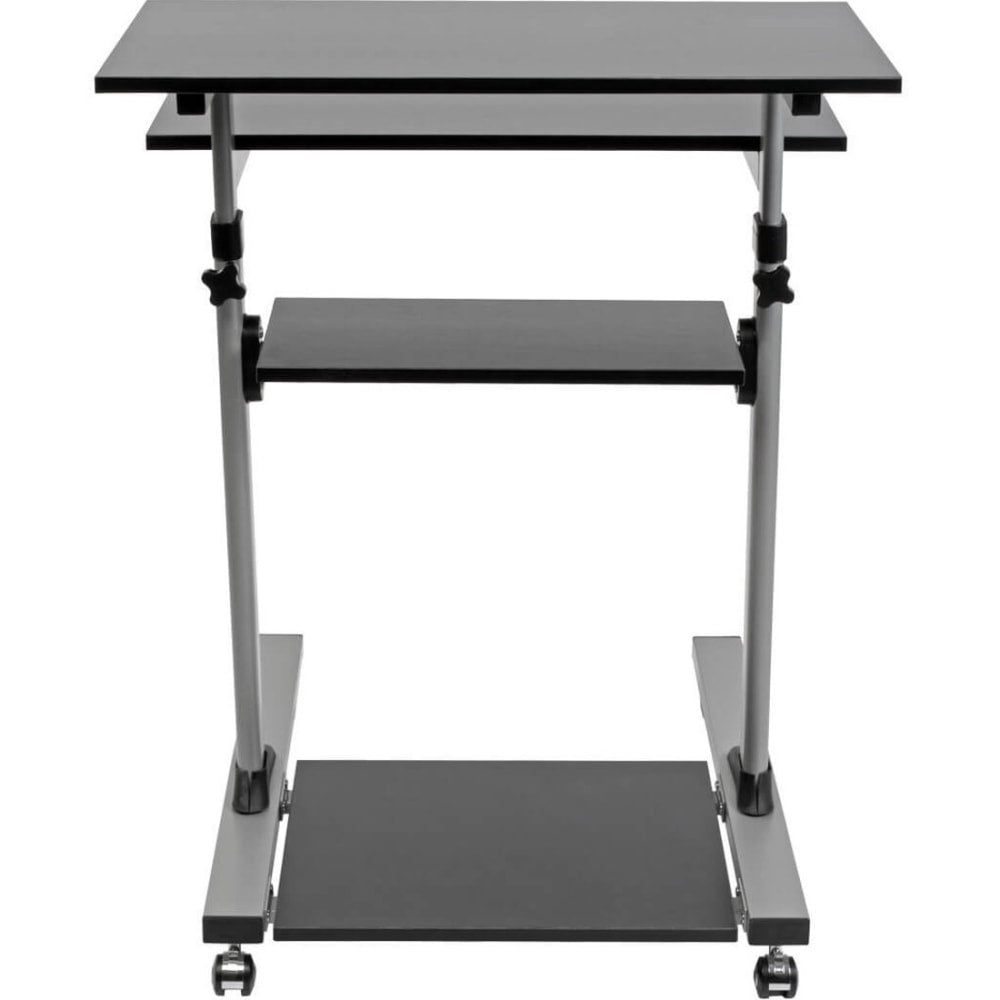 Tripp Lite Rolling Standing Desk/Workstation on Wheels, Height Adjustable, Mobile - 132.28 lb Load Capacity - 4 x Shelf(ves) - Floor - Medium Density Fiberboard (MDF), Steel - Black