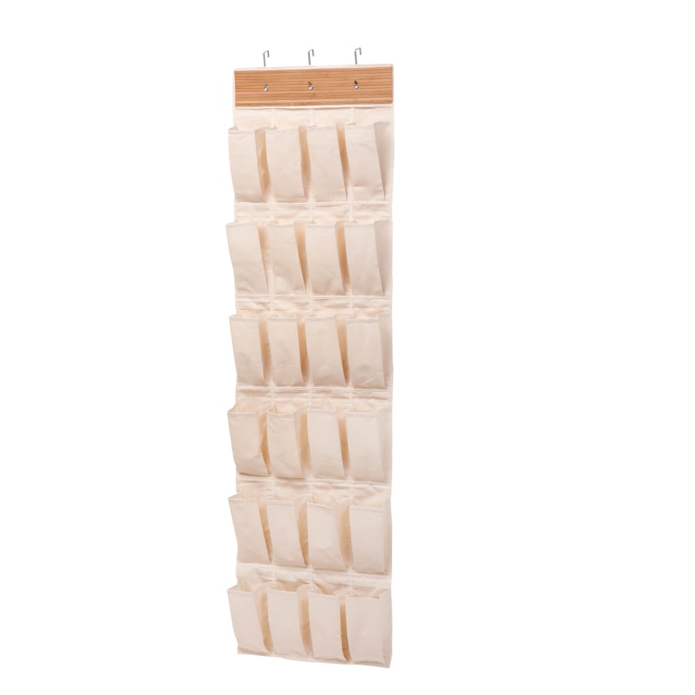 Honey-Can-Do Over-The-Door 24-Pocket Closet Organizer, 57inH x 21inW x 2 1/2inD, Green/Natural Bamboo