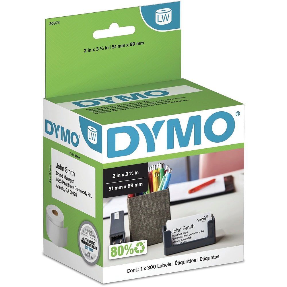 DYMO Non-Adhesive Business Card Labels for LabelWriter Label Printers, White, 2in x 3-1/2in, 1 Roll of 300