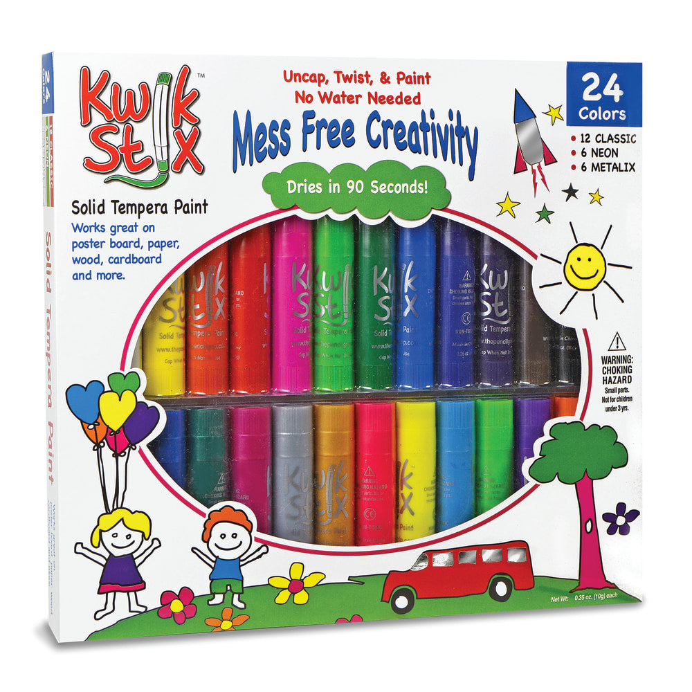 The Pencil Grip Kwik Stix Solid Tempera Paint Sticks, 10.35 mL, Assorted Colors, Set Of 24 Sticks