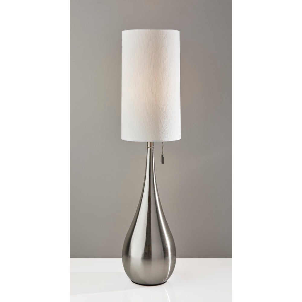 Adesso Christina Table Lamp, 34-1/2inH, White Shade/Brushed Steel Base