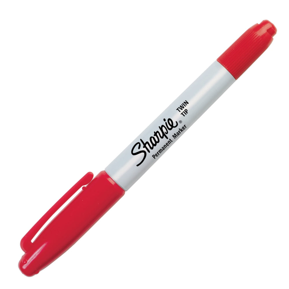 Sharpie Twin-Tip Permanent Markers, Fine/Ultra Fine Points, Red, Pack Of 12