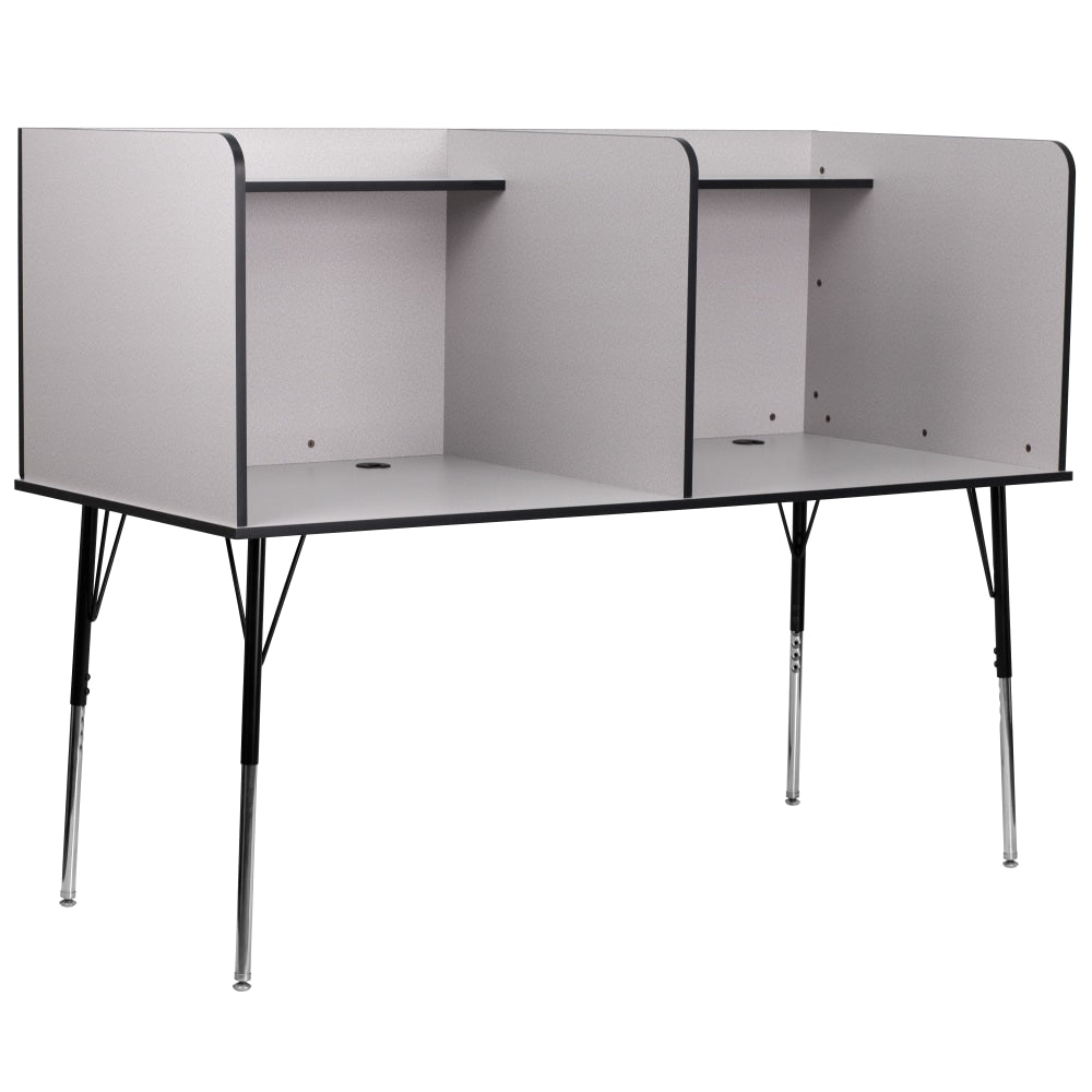 Flash Furniture 60inW Student Desk Double Carrel With Top Shelf, Nebula Gray