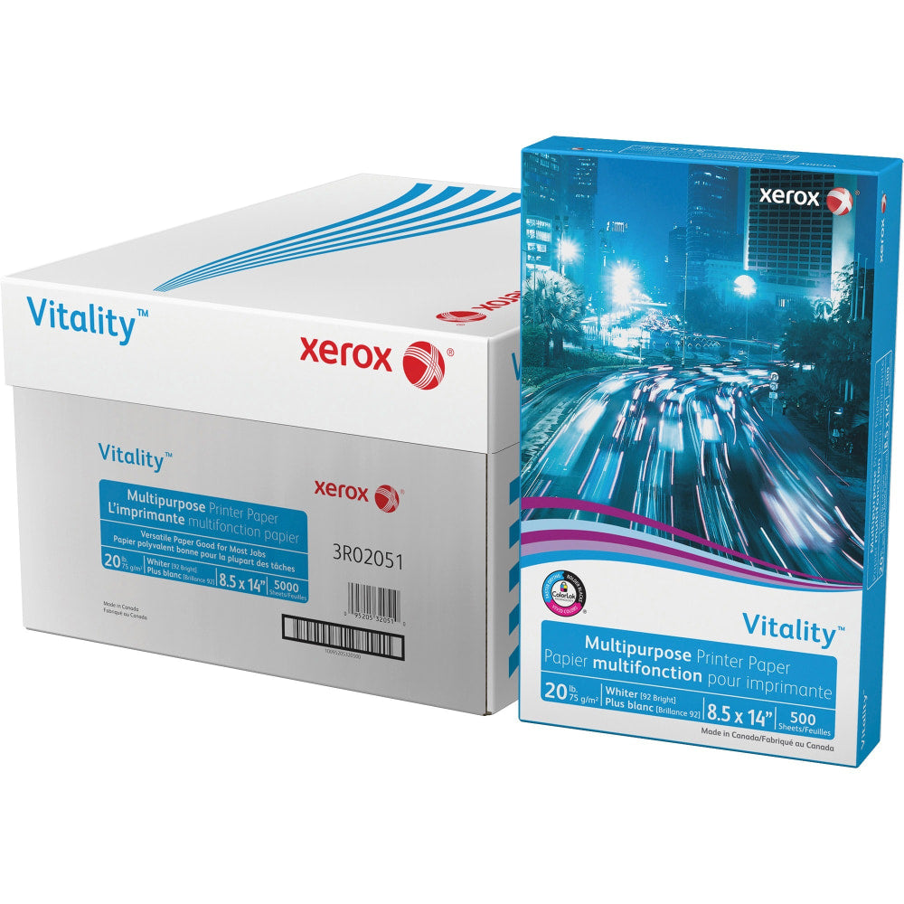 Xerox Vitality Printer & Copy Printer Paper, White, Legal (8.5in x 14in), 5000 Sheets Per Case, 20 Lb, 92 Brightness, Case Of 10 Reams