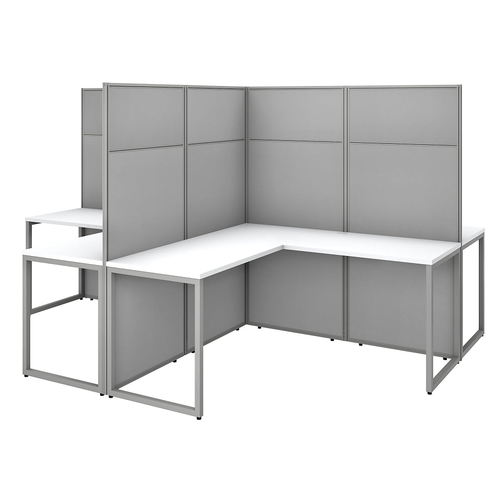 Bush Business Furniture Easy Office 60inW 4-Person L-Shaped Cubicle Desk Workstation With 66inH Panels, Pure White/Silver Gray, Standard Delivery