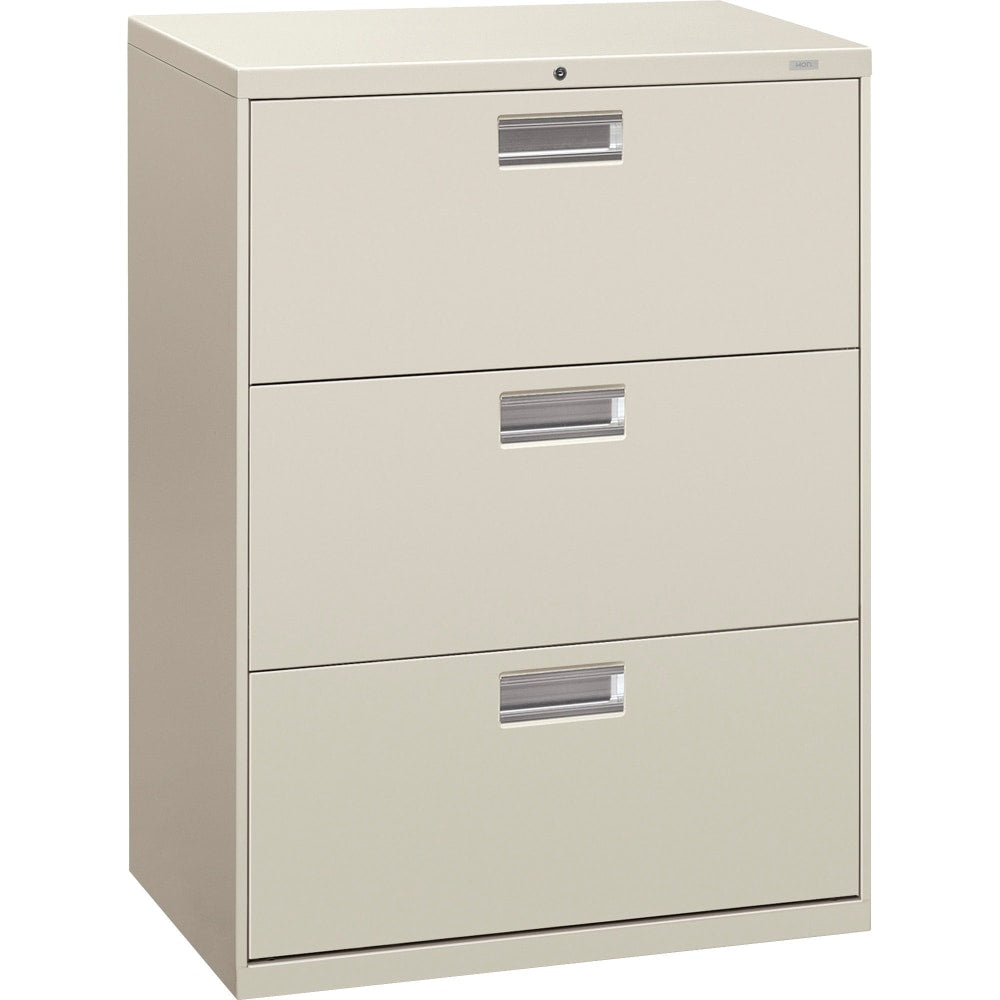 HON 600 30inW x 19-1/4inD Lateral 3-Drawer File Cabinet With Lock, Light Gray