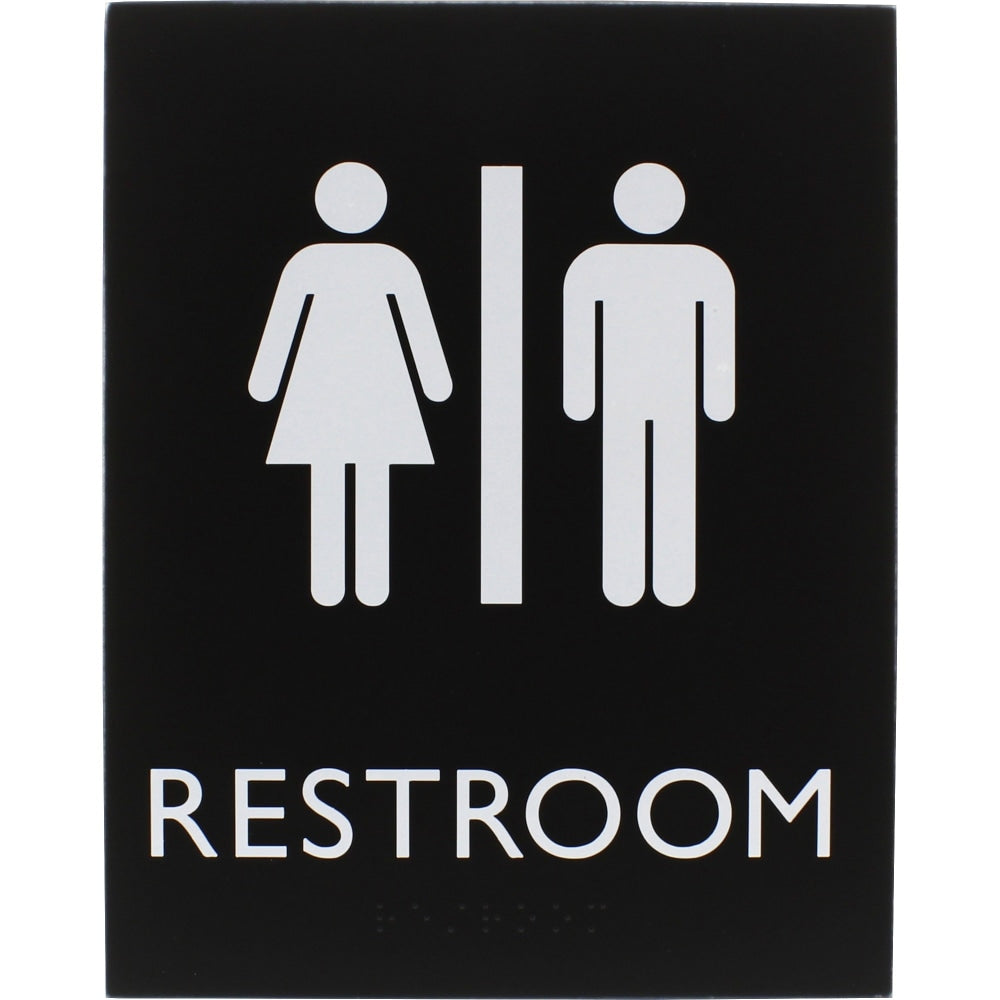 Lorell Unisex Restroom Sign - 1 Each - Toilette Men, TOILETTE (ladies) Print/Message - 6.4in Width x 8.5in Height - Rectangular Shape - Surface-mountable - Easy Readability, Braille - Restroom, Information - Plastic - Black, Black