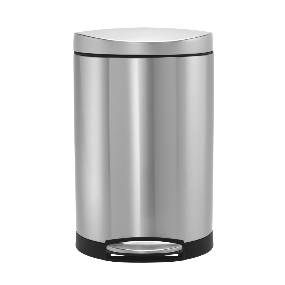 simplehuman Semi-Round Metal Fingerprint-Proof Step Trash Can, 2.6 Gallons, 17-1/2inH x 11-1/5inW x 10-3/5inD, Brushed Stainless Steel