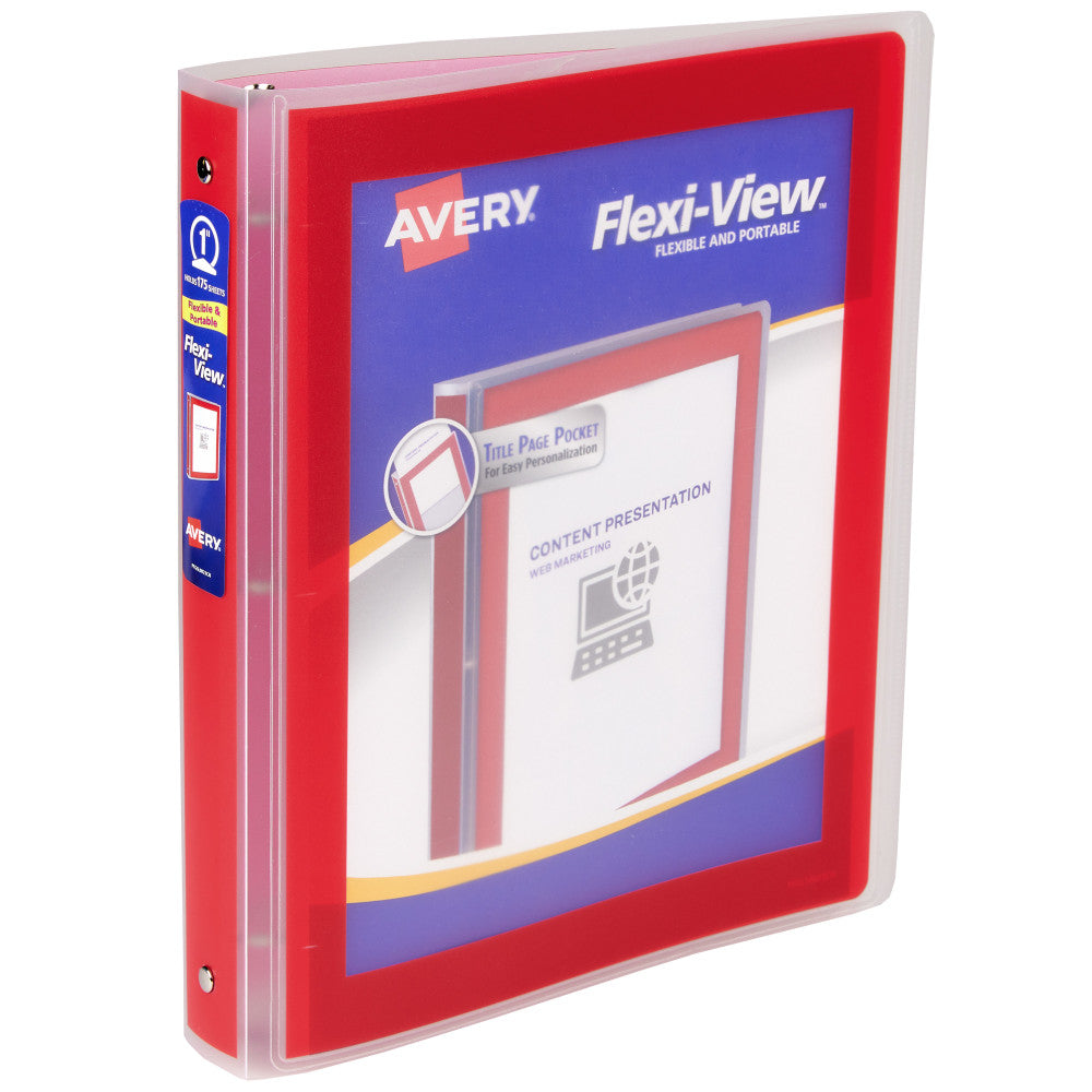 Avery Flexi-View 3 Ring Binder, 1in Round Rings, Red, 1 Binder