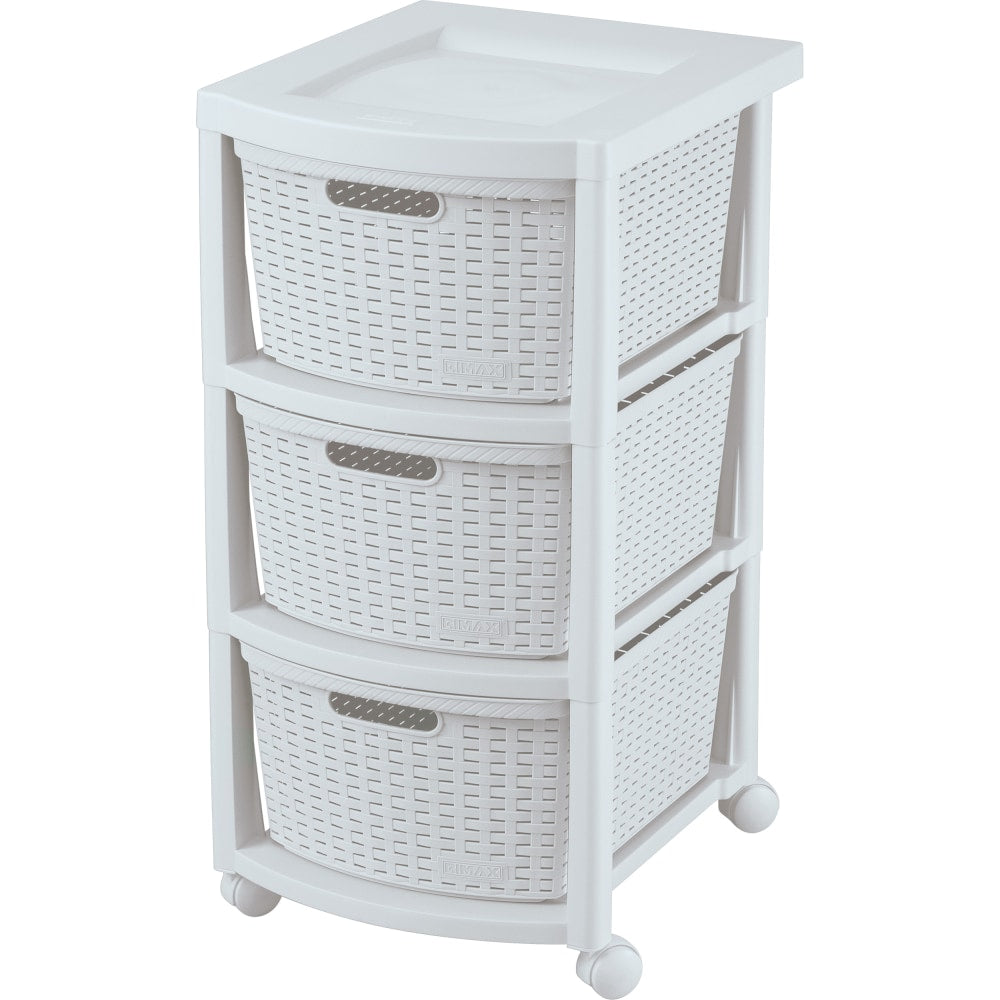 Rimax Plastic 3-Drawer Rolling Storage Cart, 26in x 12in x 15 4/9in, White