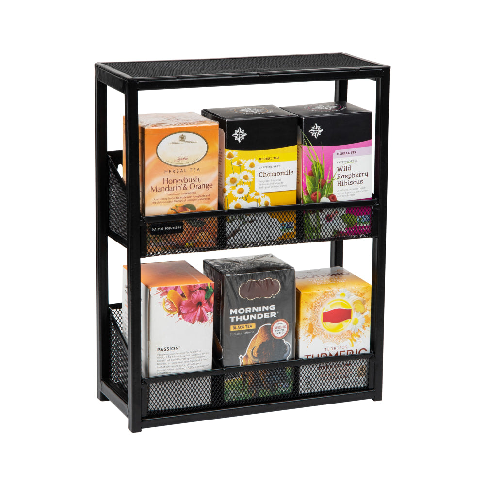 Mind Reader Network Collection 2-Tier Tea Box Organizer, 14-1/4inH x 4-3/4inW x 11-1/4inL, Black