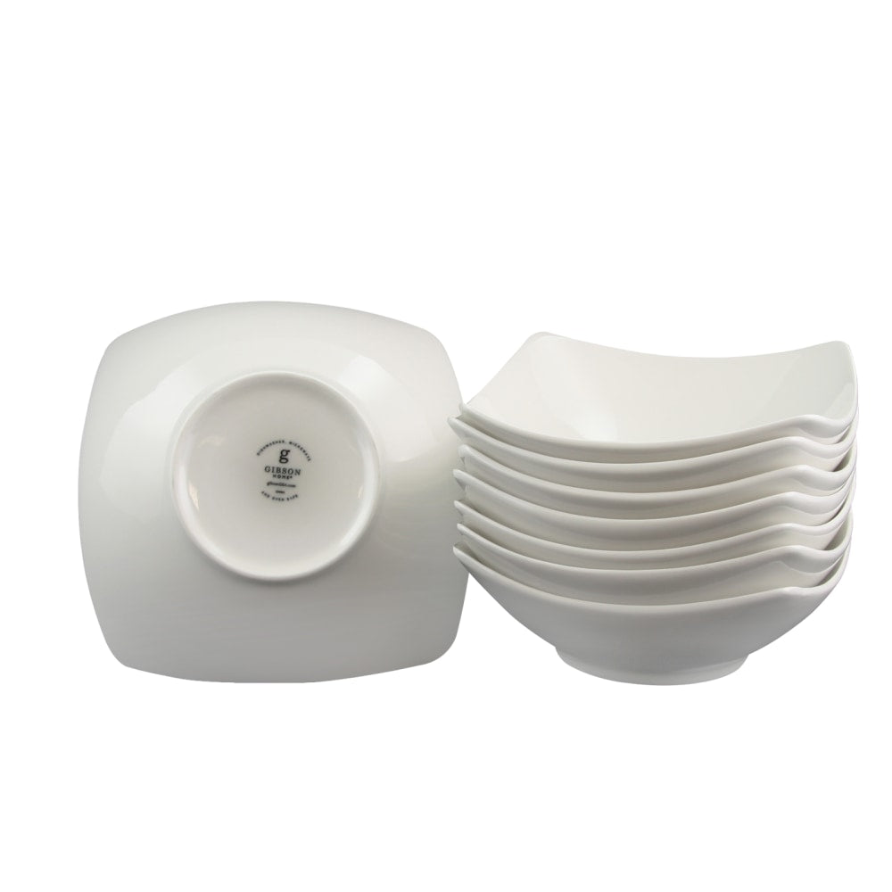 Gibson Zen Buffetware Square Ceramic Bowls, White, Set Of 8 Bowls