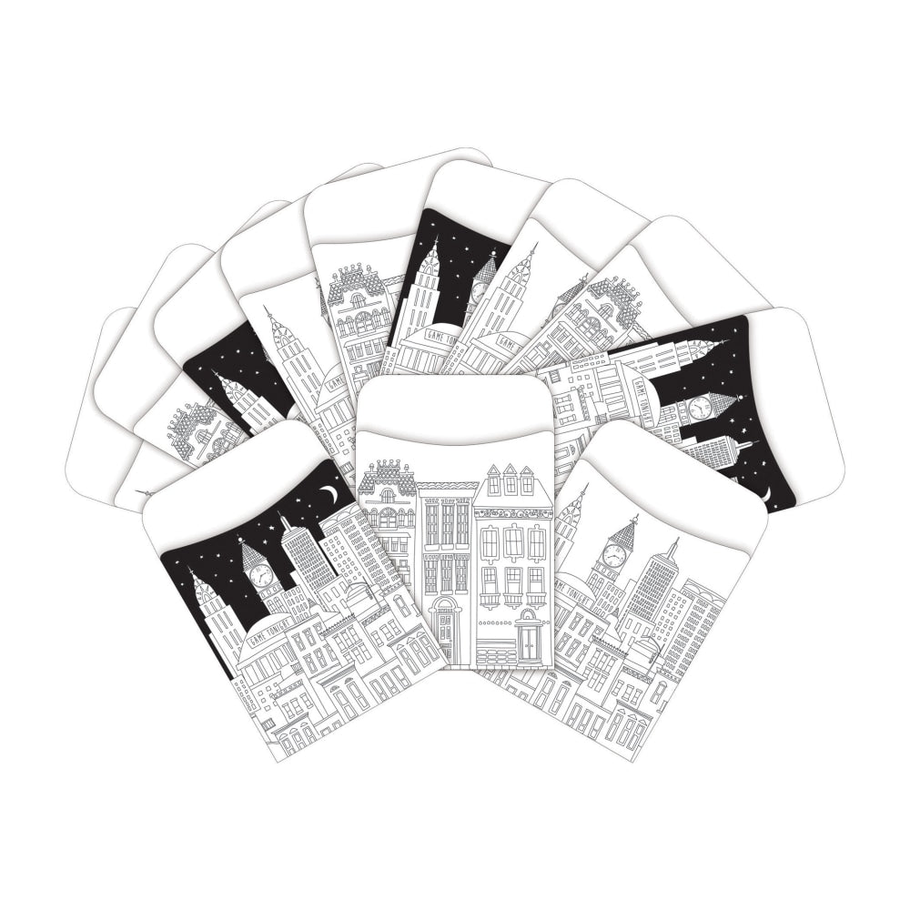 Barker Creek Peel & Stick Library Pockets, 3in x 5in, Color Me Cityscape, Pack Of 60 Pockets