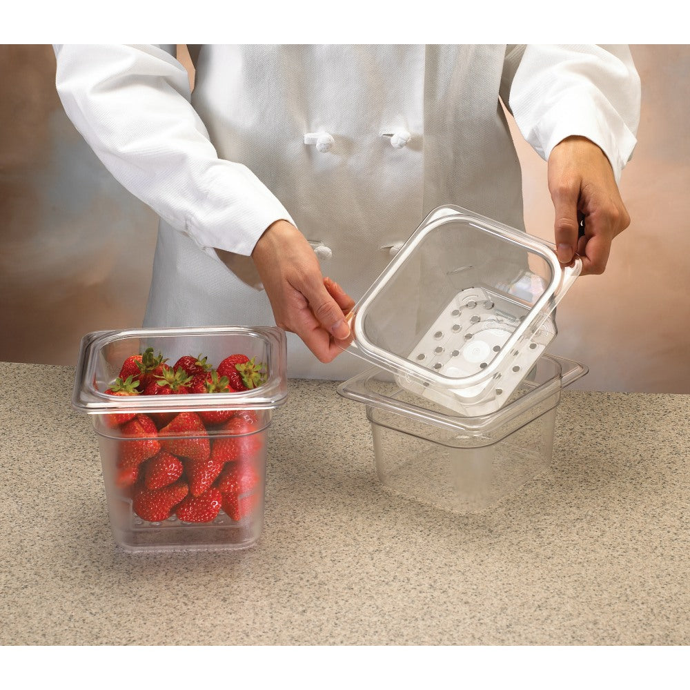 Cambro Camwear GN 1/6 Size 3in Colander Pans, Clear, Set Of 6 Pans