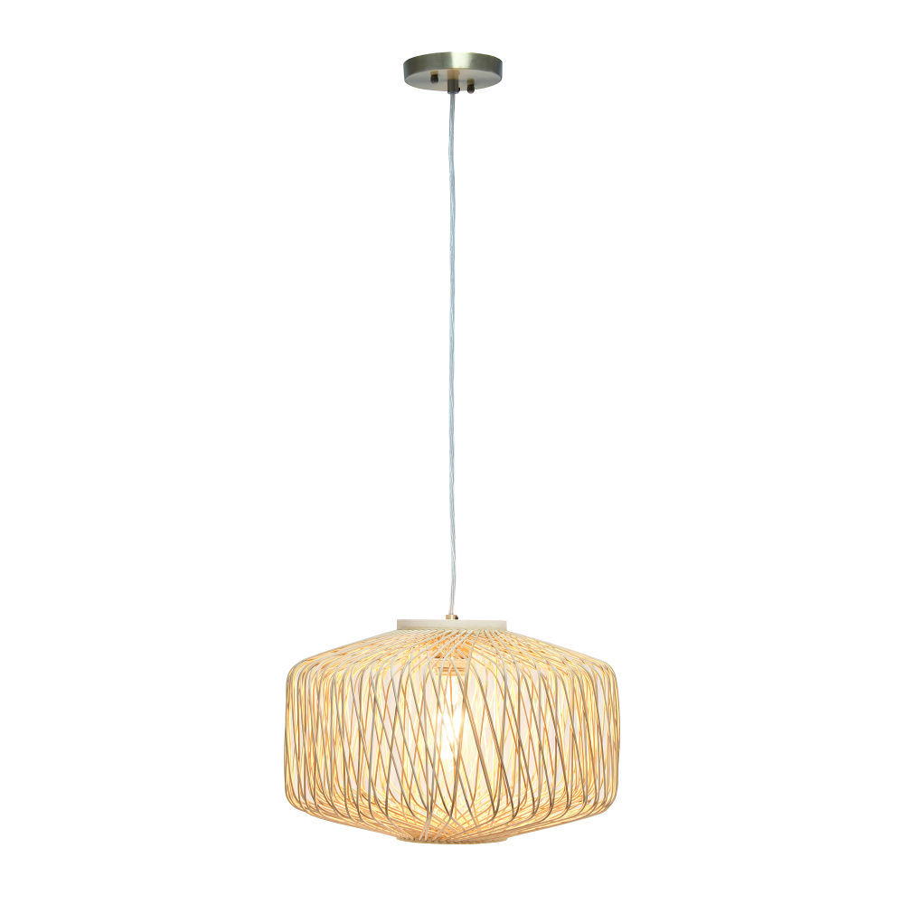 Lalia Home Circular Rattan Pendant, 16inW, Rattan Shade/Brushed Nickel Base