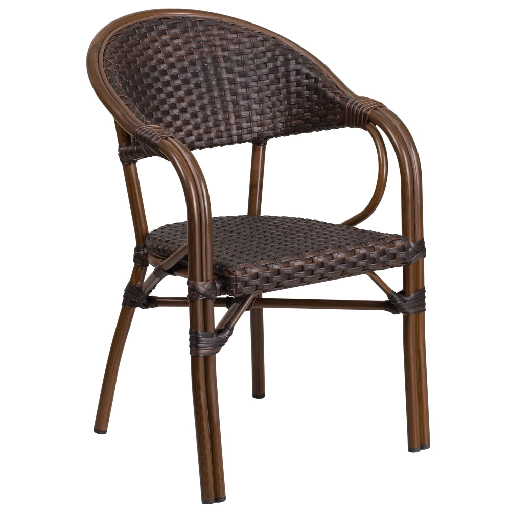 Flash Furniture Milano Rattan Restaurant Patio Chair, Dark Brown Rattan/Red Bamboo