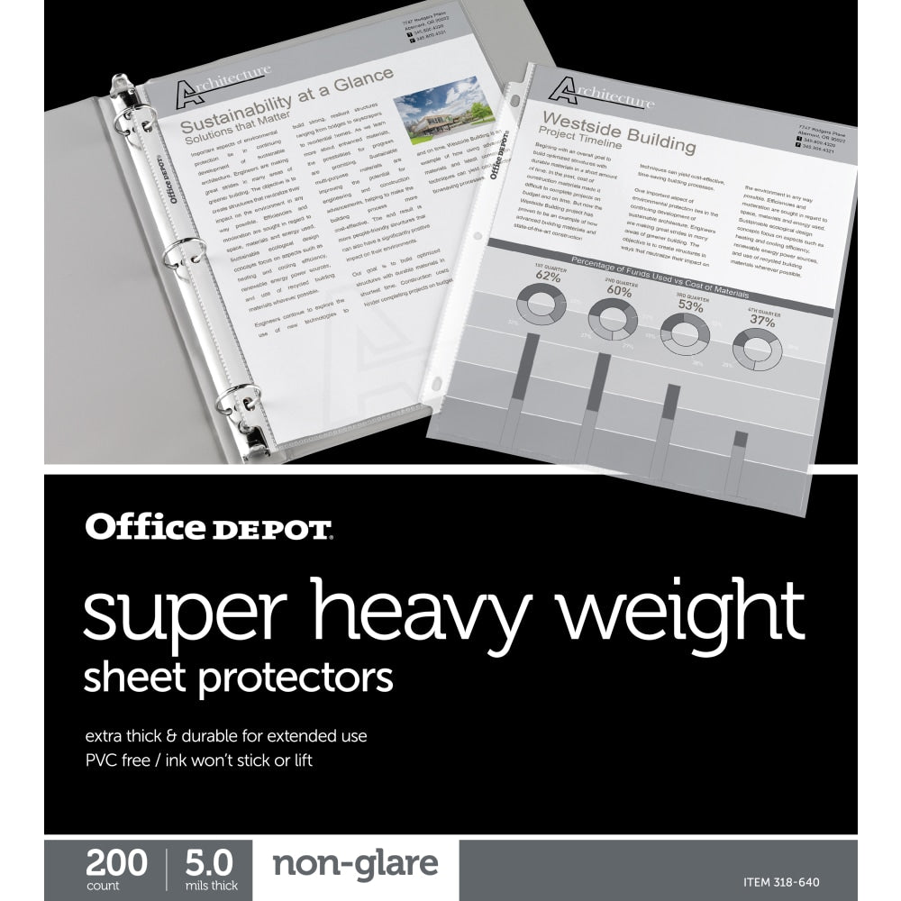 Office Depot Brand Super Heavyweight Sheet Protectors, 8-1/2in x 11in, Non-Glare, Box Of 200