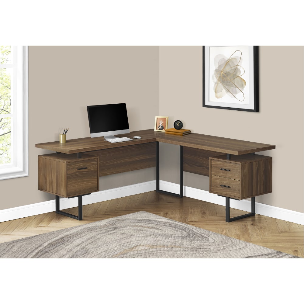 Monarch Specialties Dallas 71inW L-Shaped Corner Desk, Walnut