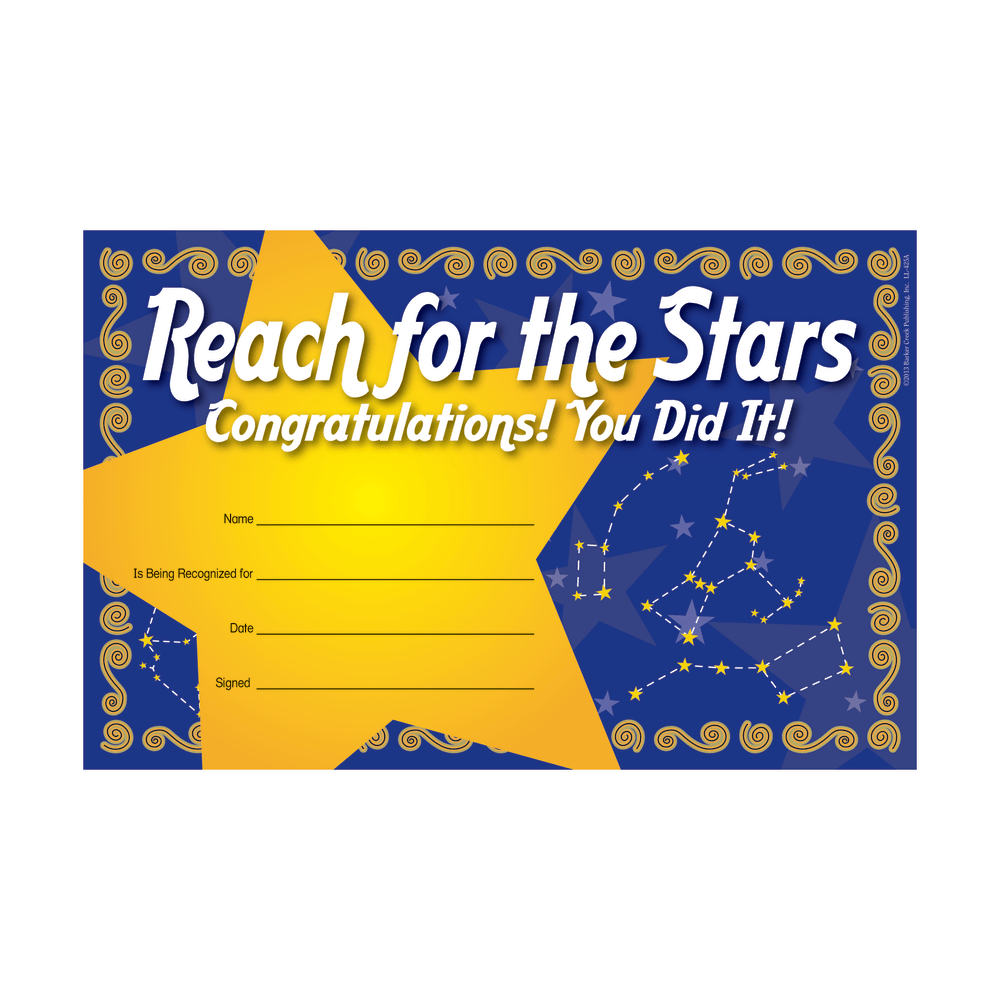 Barker Creek Blank Award Certificates, Reach For The Stars, 8 1/2in x 5 1/2in, Pack Of 30