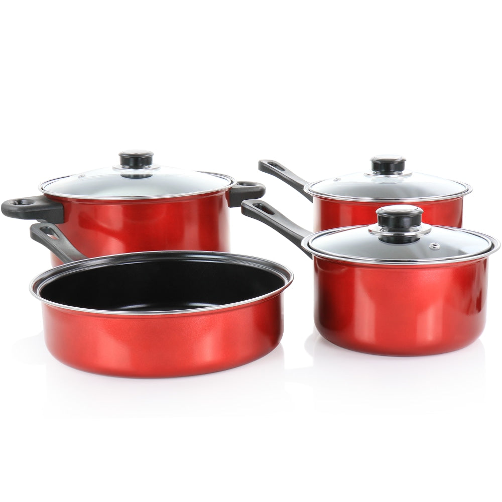 Gibson Everyday Cardinal 7-Piece Steel Non-Stick Cookware Set, Red