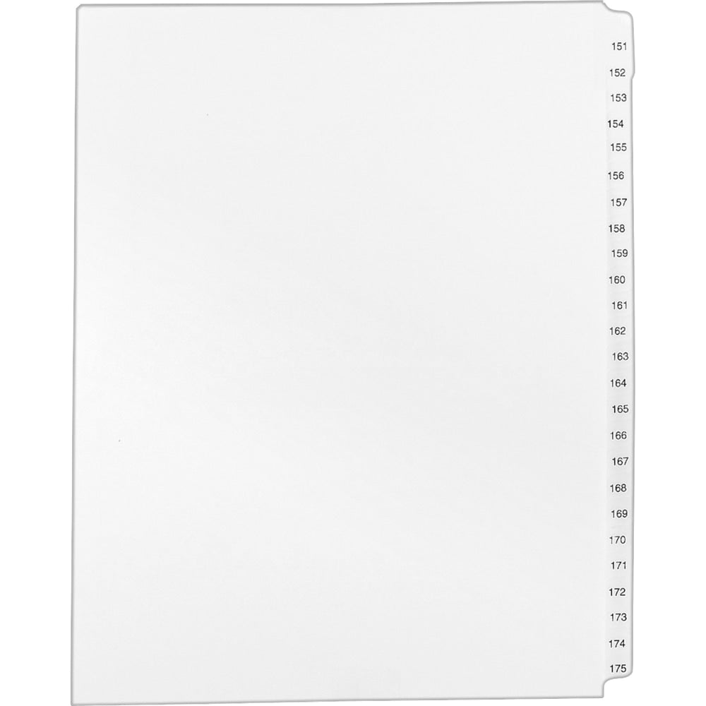 Avery 20% Recycled Preprinted Laminated Gold-Reinforced Tab Dividers, 8 1/2in x 11in, White Dividers/White Tabs, 151-175, Pack Of 25