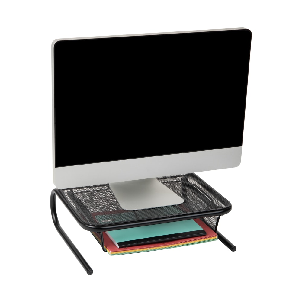 Mind Reader Network Collection Metal Monitor Stand with Sliding Paper Tray, 5-1/4inH x 13inW x16-3/4inL, Black