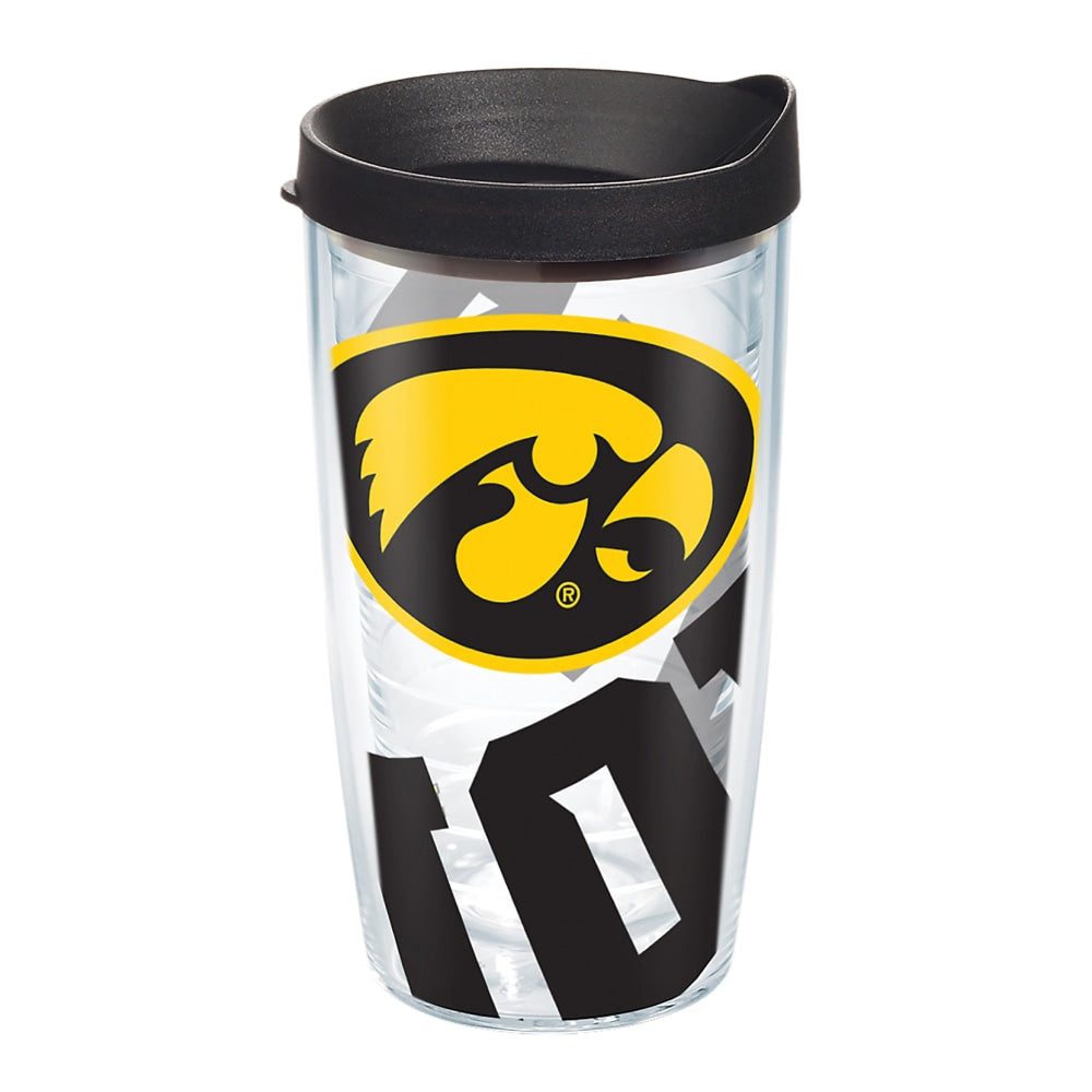 Tervis Genuine NCAA Tumbler With Lid, Iowa Hawkeyes, 16 Oz, Clear