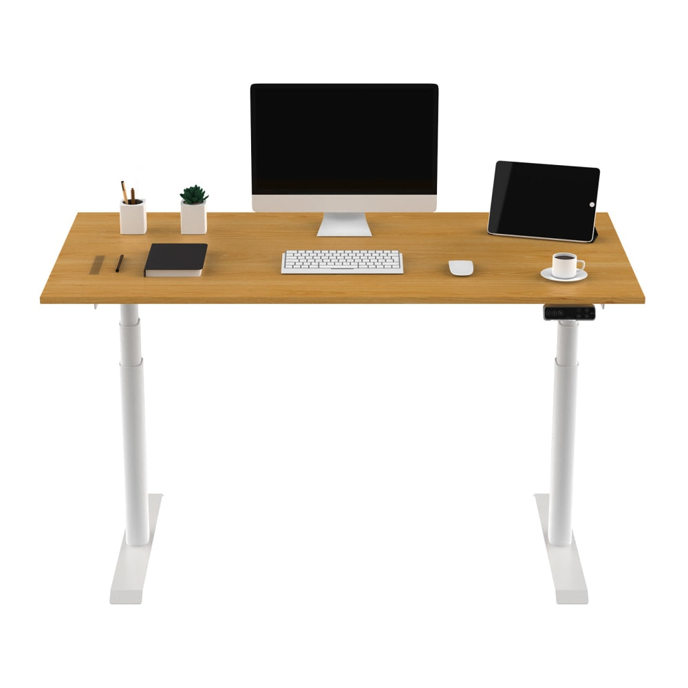 FlexiSpot E8 Electric Height-Adjustable Steel Standing Desk, 55inW, Bamboo/White