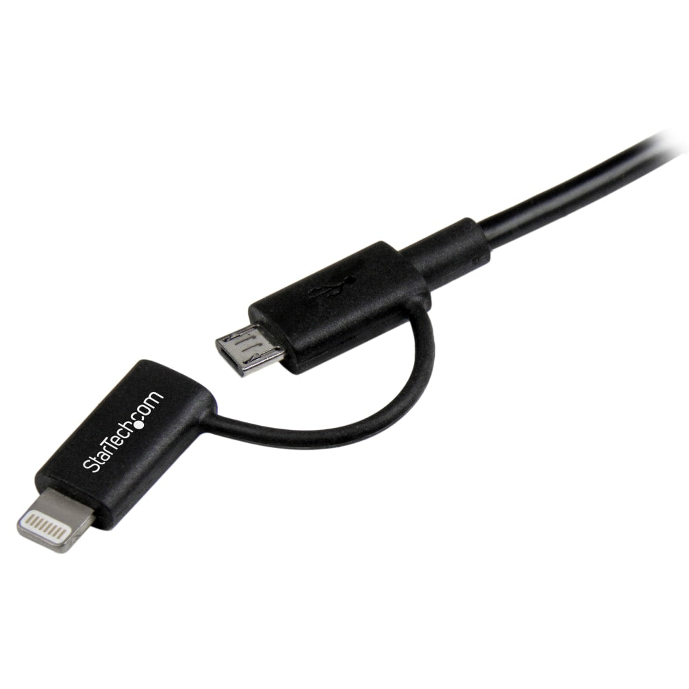 StarTech.com 1m (3 ft) Black Apple 8-pin Lightning Connector or Micro USB to USB Combo Cable for iPhone / iPod / iPad - 3.28 ft Lightning/USB Data Transfer Cable for iPad, iPhone, iPod, PC