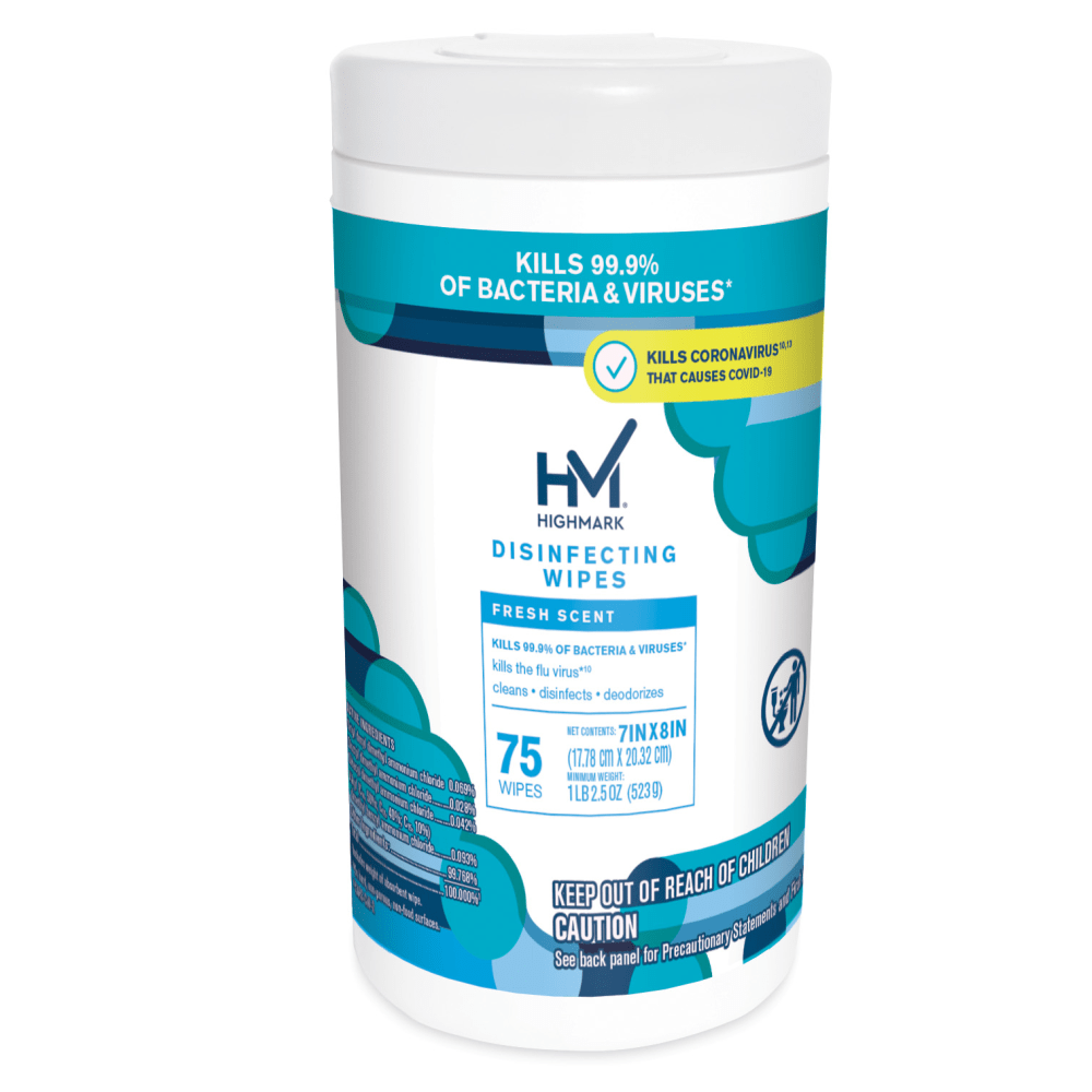 Highmark Disinfectant Wipes, White, Container Of 75