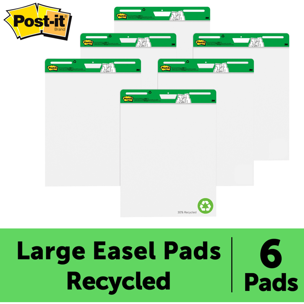 Post-it Super Sticky Easel Pads, 25in x 30in, 30% Recycled, White, Pack Of 6 Pads