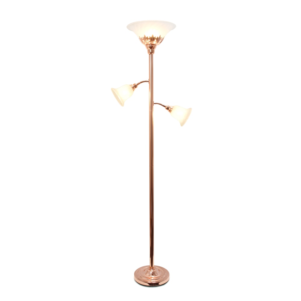 Elegant Designs 3-Light Floor Lamp, 71inH, Rose Gold/White