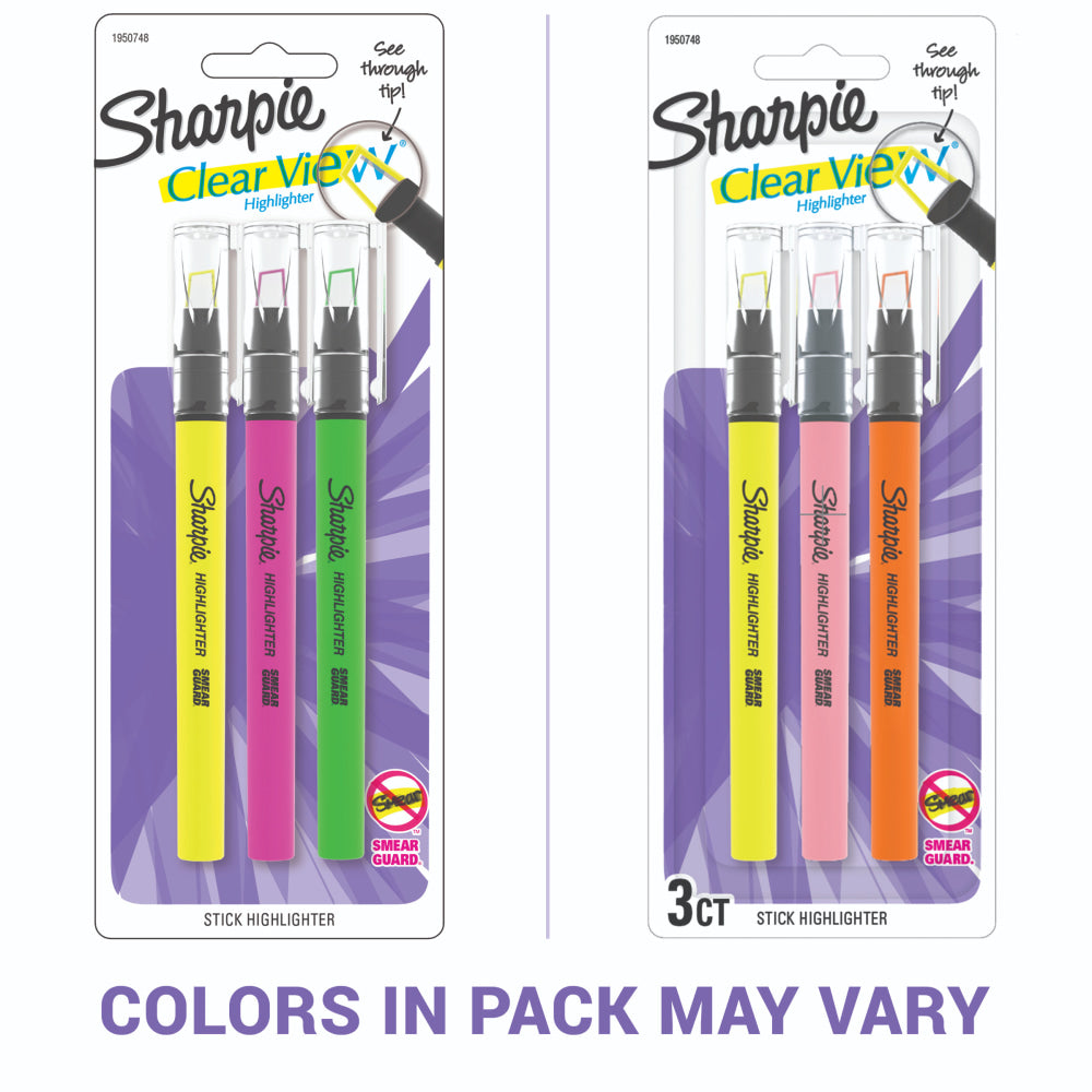 Sharpie Clear View Highlighter Stick, Chisel Point, Assorted Colors, Pack Of 3