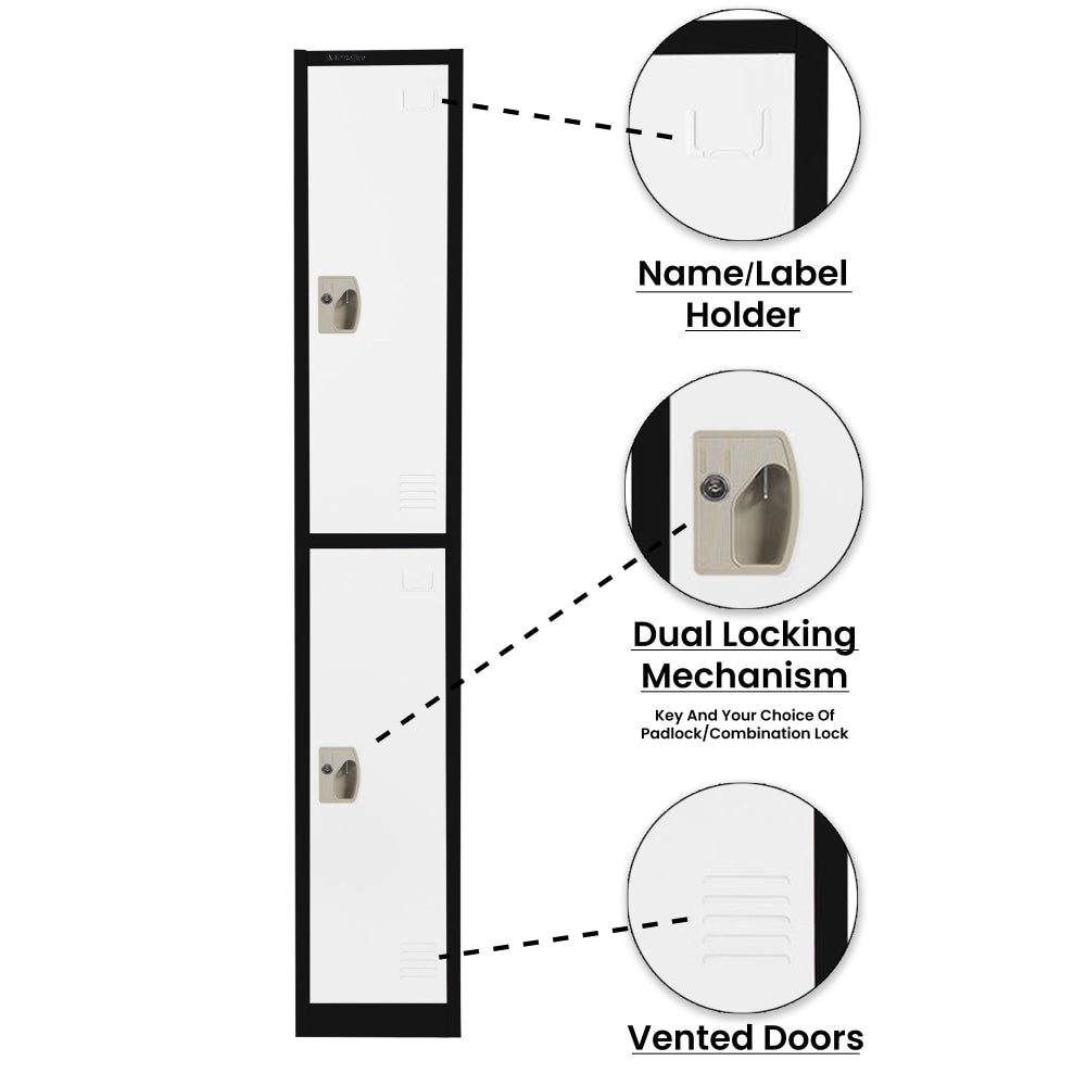 Alpine 2-Tier Steel Lockers, 72inH x 12inW x 12inD, Black/White, Set Of 4 Lockers