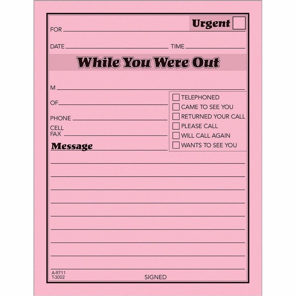 TOPS Important Message Note Pads, 4 1/2in x 5 1/2in, Pink, Pack Of 12