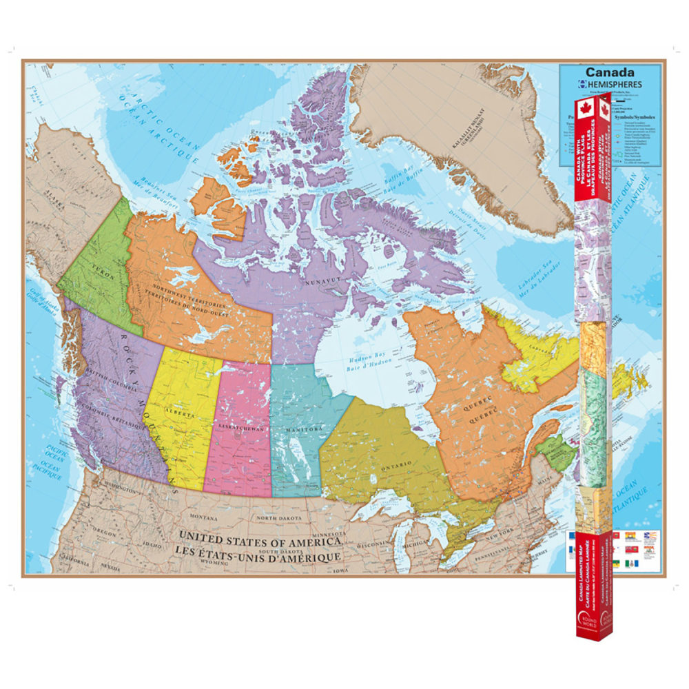 Hemispheres Laminated Map, Canada, 47in x 38in