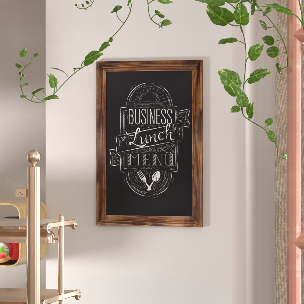 Flash Furniture Canterbury Wall-Mounted Magnetic Chalkboard Sign With Eraser, Porcelain Steel, 30inH x 20inW x 3/4inD, Torched Brown Frame