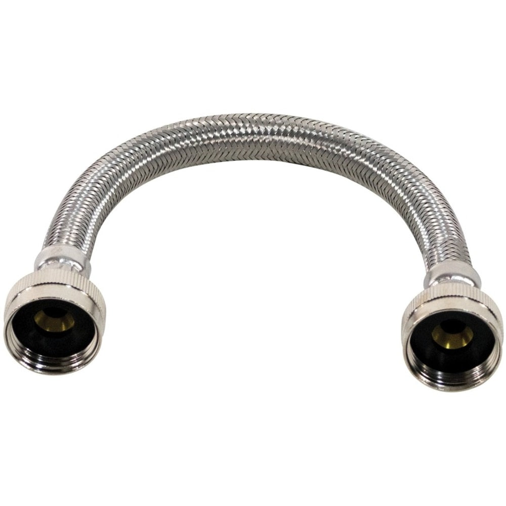 Certified Appliance Accessories Braided Stainless Steel Water-Inlet Hose, Female to Female - 12in - Silver, Stainless Steel - Stainless Steel, Vinyl, Polyvinyl Chloride (PVC), Polyester, Brass